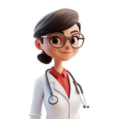 Fototapeta premium 3D cartoon, a female doctor uniform. on a solid white background