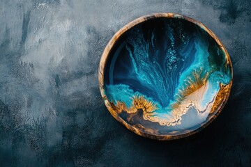 Wooden bowl with blue and gold paint