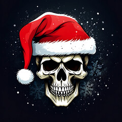 Santa skull in snow over dark background,Merry xmas and Happy new year concept