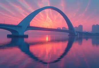 Obraz premium A bridge with a large arch over a body of water