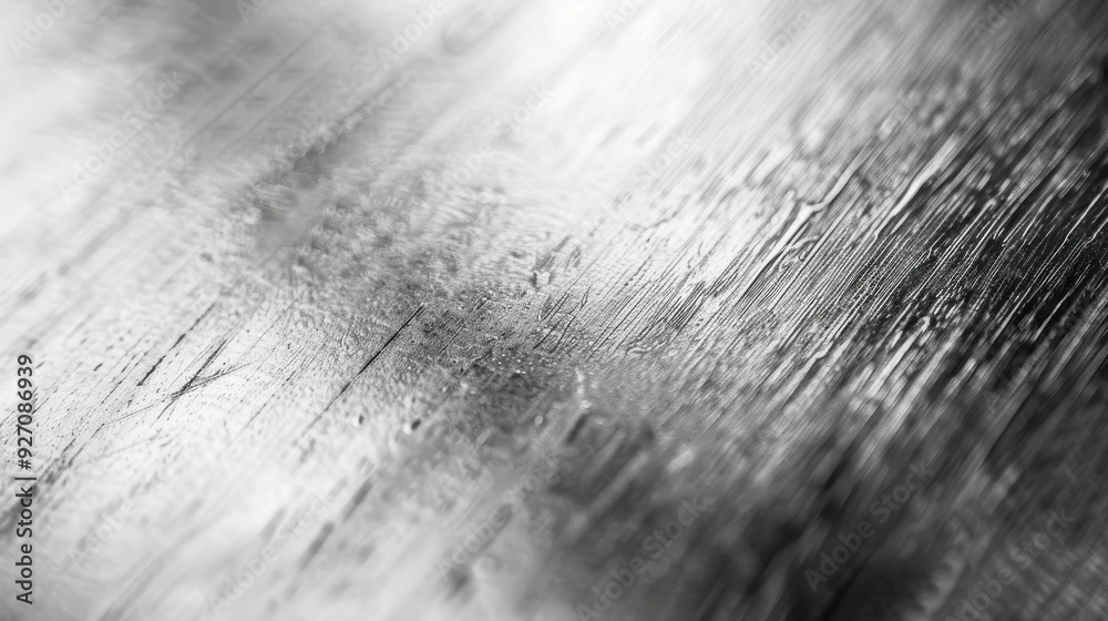 Poster A close up, black and white image of a smooth metal surface. The surface is textured with diagonal lines and an irregular, brushed effect. The surface reflects light creating a shiny effect.
