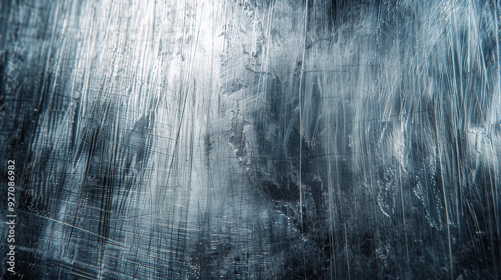 Poster a close-up shot of a scratched metal surface with vertical lines and light reflections. the surface 