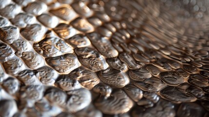 A close-up image of a metal surface with a dimpled pattern, showing the intricate details of the embossed texture. The light reflects off the surface, highlighting the raised bumps and creating a visu