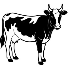 black and white cow vector illustration 