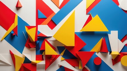 Abstract geometric shapes in bold primary colors, sharp and modern.-