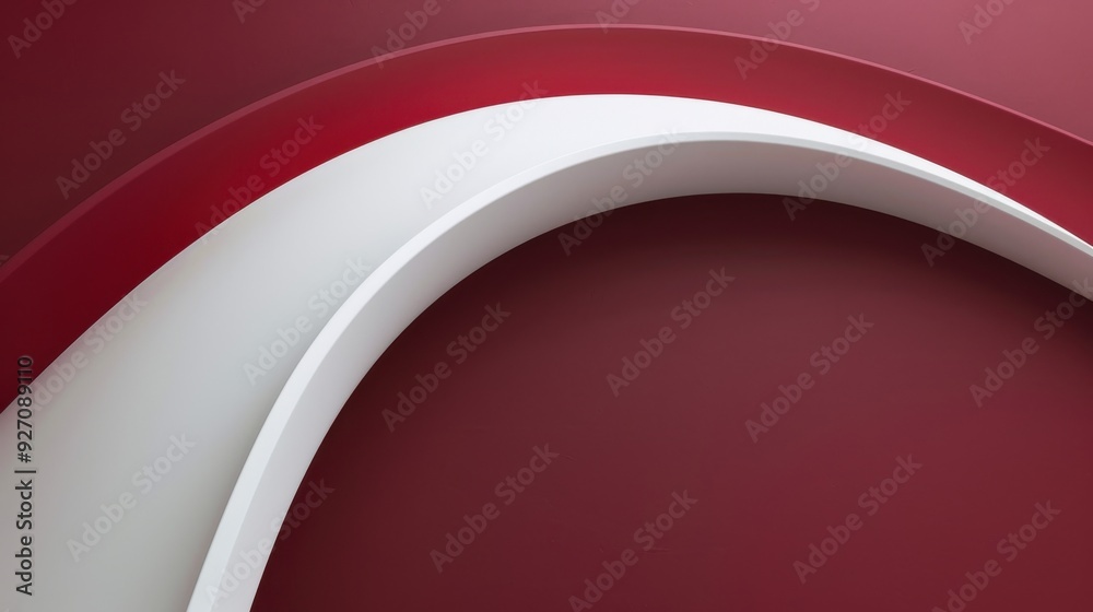 Poster A white curved shape rests against a deep red background. The white shape appears to be arching forward.