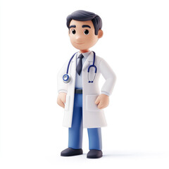 Fototapeta premium 3D cartoon, a male doctor uniform. on a solid white background