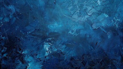 A textured blue background with thick strokes of paint creating an abstract design. The image is a close-up, capturing the details of the brushstrokes. The blue hues range from dark to light, adding d