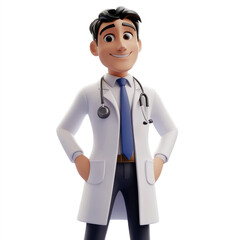 Fototapeta premium 3D cartoon, a male doctor uniform. on a solid white background