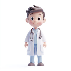 Fototapeta premium 3D cartoon, a male doctor uniform. on a solid white background