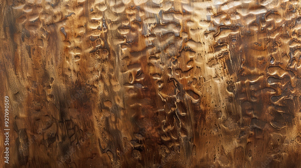 Poster a close-up view of a hammered copper metal surface, revealing its intricate texture with raised and 