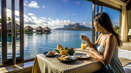 Obraz premium breakfast at luxury hotel room on beach