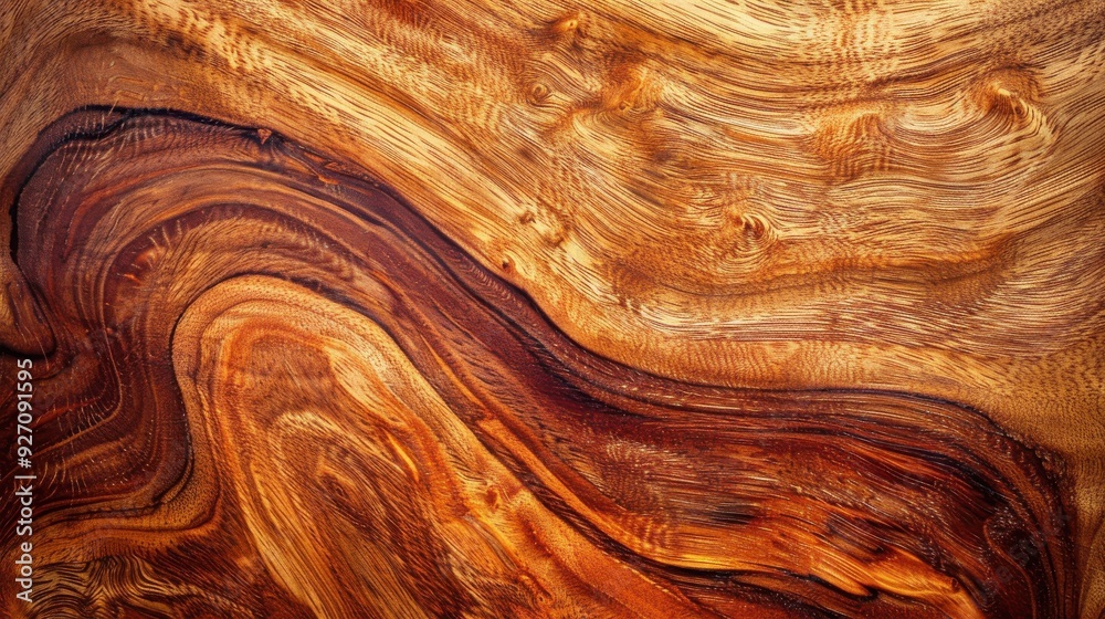 Poster a close-up shot captures the intricate grain pattern of a piece of wood, revealing rich, warm tones 