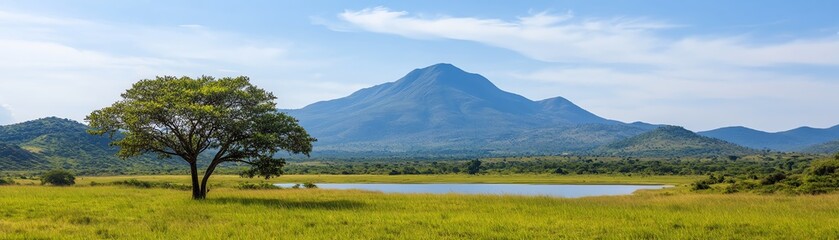 Fototapeta premium A panoramic view of Africas diverse landscapes, reflecting the continents cultural richness, Africa, Continent Diverse Tribal