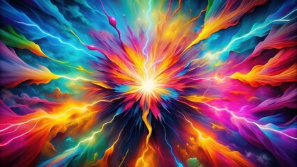Obraz premium A vibrant abstract composition of bold colors and lightning bolt shapes bursting with energy , dynamic, vibrant