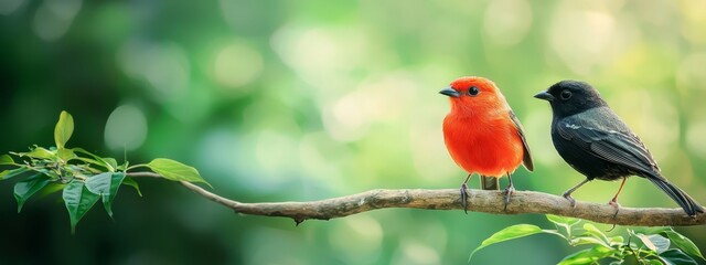  A couple of birds sitting side by side on a tree branch