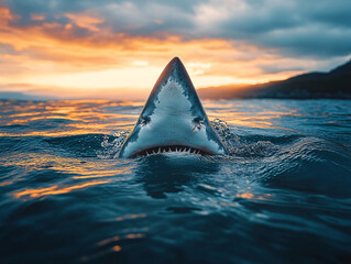 Fototapeta premium This is a close-up view of a large shark's mouth opening in the ocean.