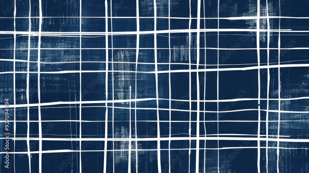Aufkleber The image depicts a series of white lines painted on a blue canvas, creating a grid-like pattern of squares. The lines are slightly uneven, giving the impression of hand-painted strokes. The blue back