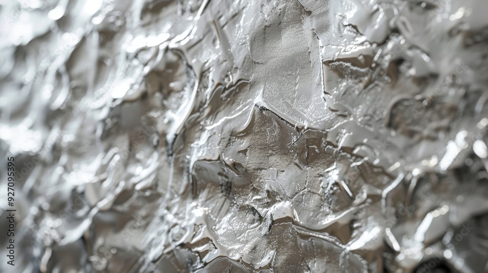 Poster a close-up macro photograph captures the intricate texture of silver metal, revealing a highly irreg