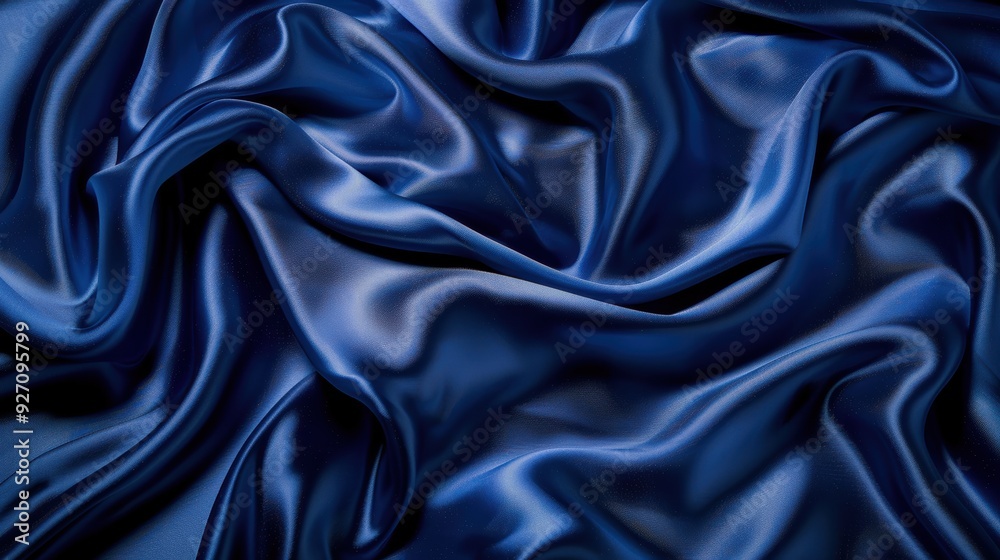 Aufkleber a close-up shot of a deep blue satin fabric draped and folded in a studio setting. the fabric's text
