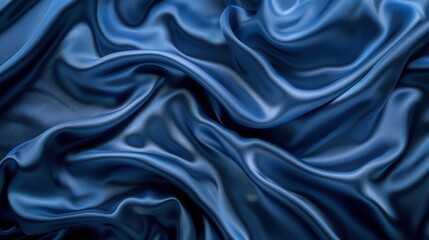 Obraz premium A close-up image of smooth, blue silk fabric draped and folded, creating a wave-like pattern. The fabric is soft and luxurious, with a sheen that reflects the light.