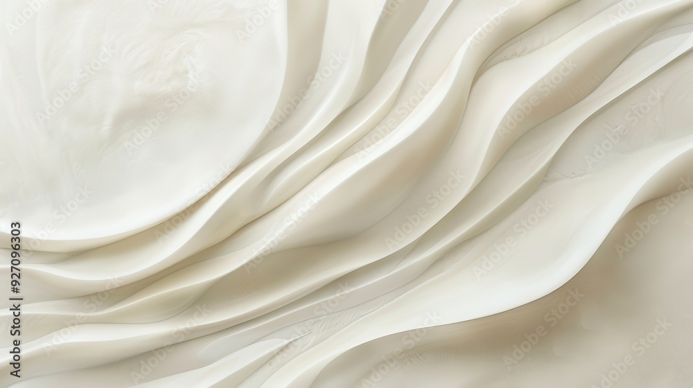 Poster a close-up photograph of smooth, white fabric draped and folded in a series of elegant curves and ri
