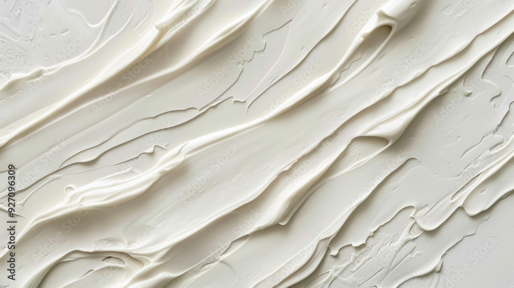 Poster A close-up image reveals the textured surface of a white canvas painted with thick, creamy strokes of paint. The swirls and ridges of the paint create a dynamic and interesting abstract pattern.