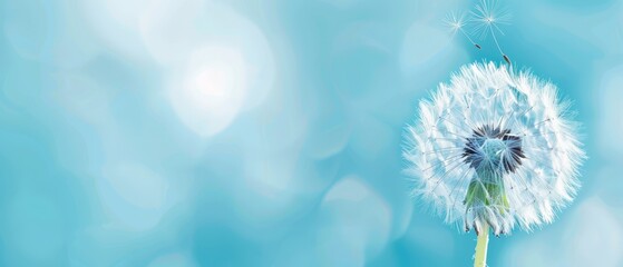  A dandelion against a blue backdrop, with a soft, blurred depiction in the foreground