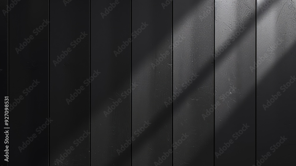 Leinwandbilder sunlight streams through a window, casting diagonal shadows onto a dark, vertical wooden surface. th