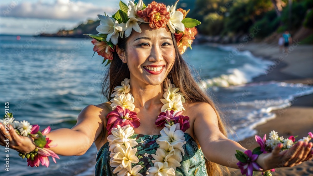 Wall mural hawaiian lei girl giving flowers