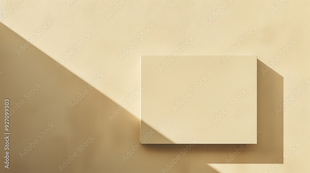 Poster A plain, off-white square canvas sits centered on a pale beige wall. Sunlight streams in from the upper left corner, casting a diagonal shadow across the wall and the canvas.