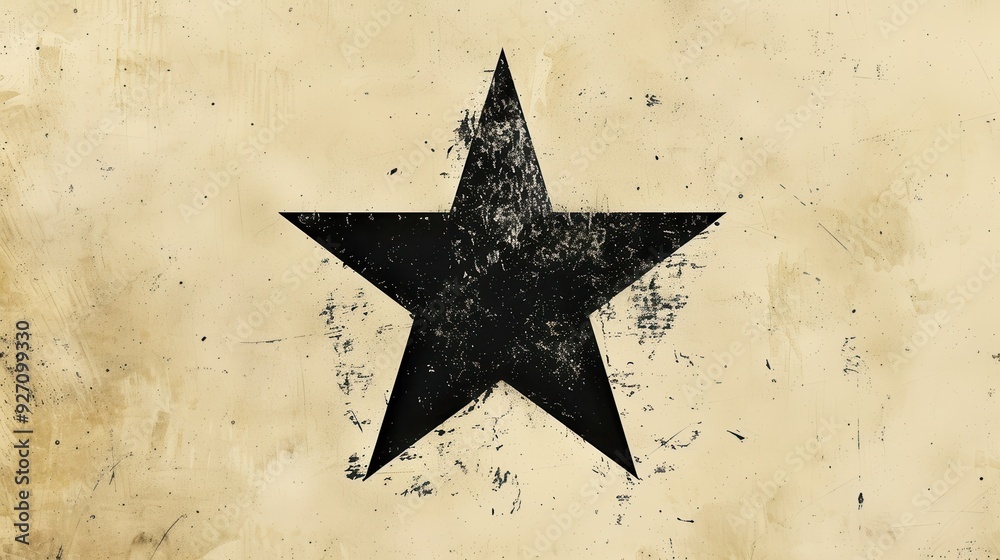 Aufkleber a large, black, five-pointed star with a distressed, textured look sits on a creamy-colored backgrou