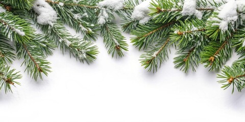 Pine branches covered with snow on background, winter, Christmas, cold, nature, peaceful, seasonal, frosty, December, white