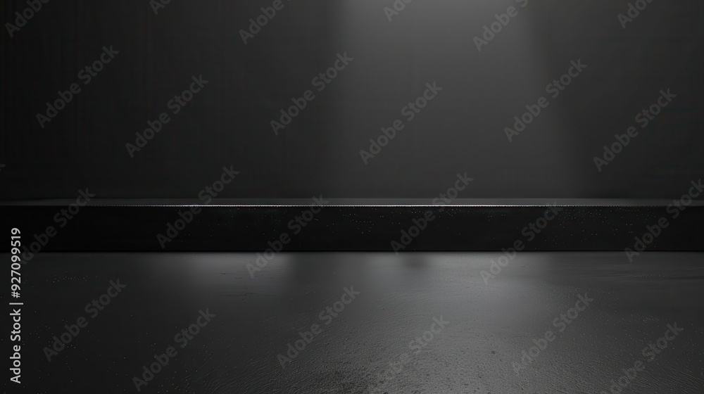 Fototapete a narrow platform rests on a dark grey concrete floor. a single beam of light shines down onto the p