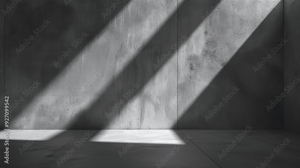 Fototapete sunlight streams through a window, casting diagonal shadows across the concrete floor and walls of a