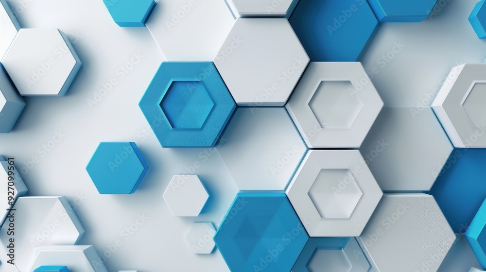 Fototapete a close-up image of a repeating pattern of white and blue hexagonal shapes. the hexagons are arrange