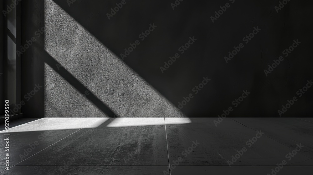 Fototapete a beam of sunlight streams through a window in a modern room with concrete walls and floors. the sun