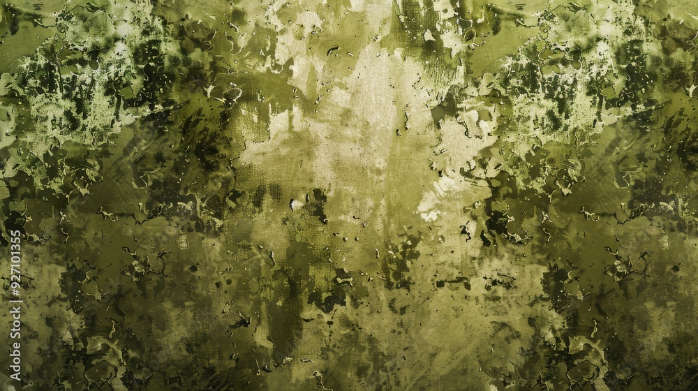 Poster a close-up photograph of a textured concrete wall featuring abstract swirls of green and white paint