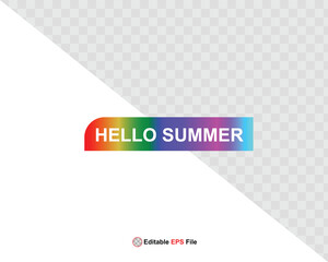 Obraz premium Hello summer button, sun and sale. Vector minimalistic illustration of sun rays, swimming pool with sun lounger and umbrella and tropical palm leaf, orange and sea beach with sand for background