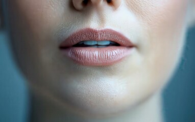 Fototapeta premium Close-up of smooth lips showcasing natural beauty and subtle lip color. Ideal for beauty and skincare projects.