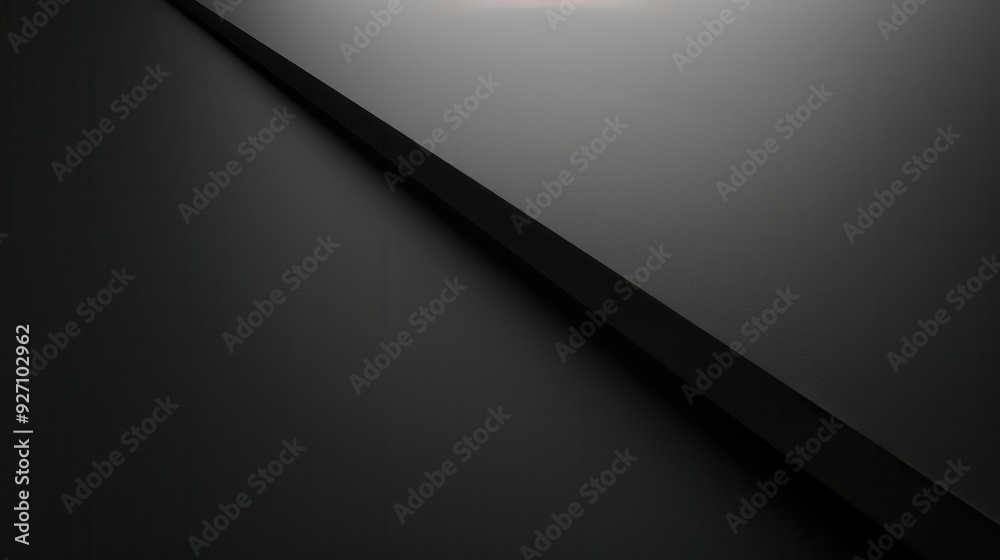 Leinwandbilder A minimalist background featuring a diagonal black line intersecting with a lighter grey surface. The light source is positioned above the line, casting a subtle shadow on the grey surface. The image 