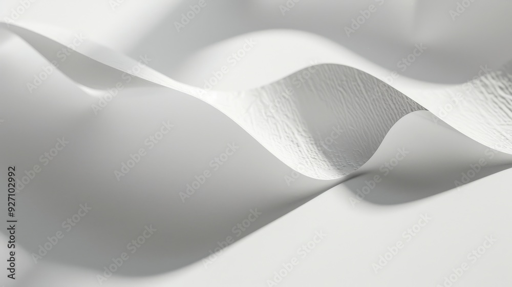 Poster A white fabric is draped over a surface, creating soft, flowing waves with gentle shadows. The fabric's texture is visible, adding depth and dimension to the image. The overall effect is one of sereni