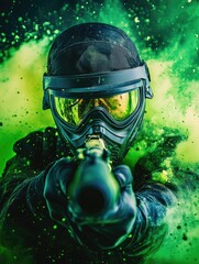 Man with gas mask and gun