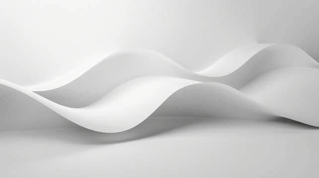 The image showcases a series of abstract, white curved shapes arranged in a modern setting. The soft, flowing lines create a sense of movement and fluidity, while the bright, minimalist background acc