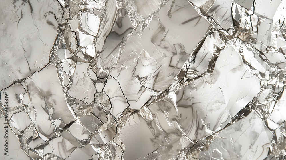 Aufkleber An abstract image of a cluster of white quartz crystals with many cracks and fractures. The crystal fragments reflect light, creating a shimmering, almost iridescent effect.