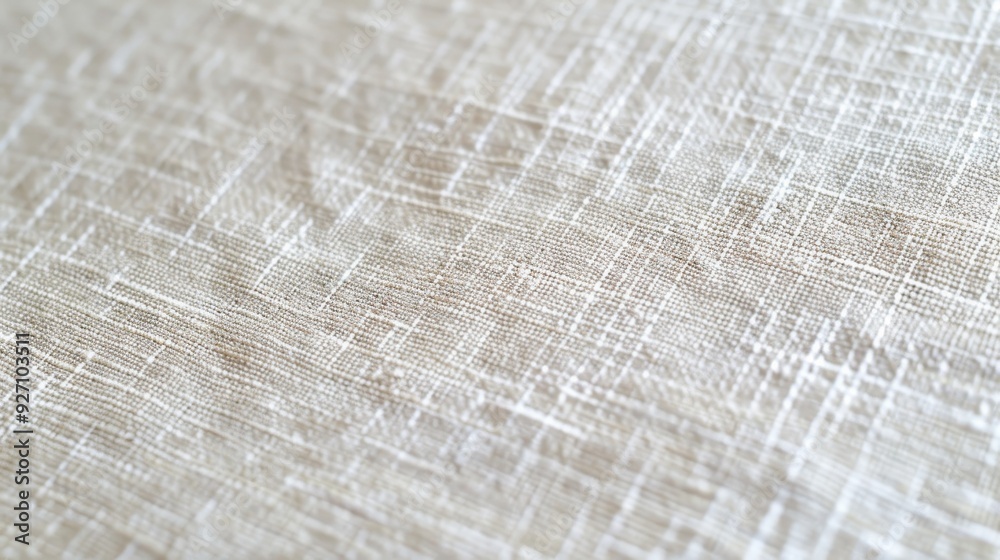 Poster A close-up shot of a white linen fabric. The texture is prominent, showing the intricate weave and a slightly wrinkled appearance. The fabric is illuminated by natural light, casting a subtle glow on 