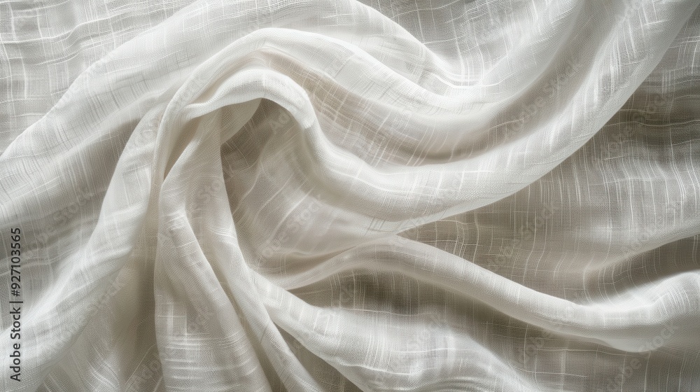 Aufkleber a close-up of a white linen fabric with a subtle grid pattern. the fabric is draped and folded, crea