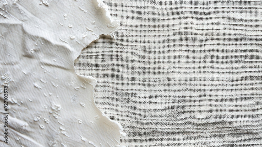 Poster A close-up shot of a white fabric with a ripped edge revealing a grid pattern underneath. The fabric is slightly wrinkled and the grid pattern is subtle, creating a contrasting visual effect.