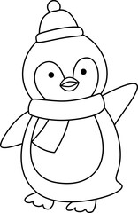 Cute Christmas penguin outline vector.
Cute Christmas penguin coloring page isolated svg.