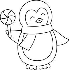 Cute Christmas penguin outline vector.
Cute Christmas penguin coloring page isolated svg.